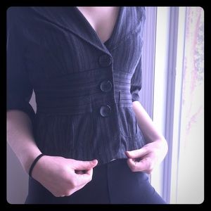 My Michelle Grey Striped Elbow Length Blazer